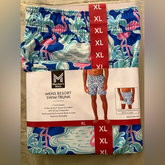 Vibrant Flamingo Print Men's Swim Trunks - Picture 6 of 7